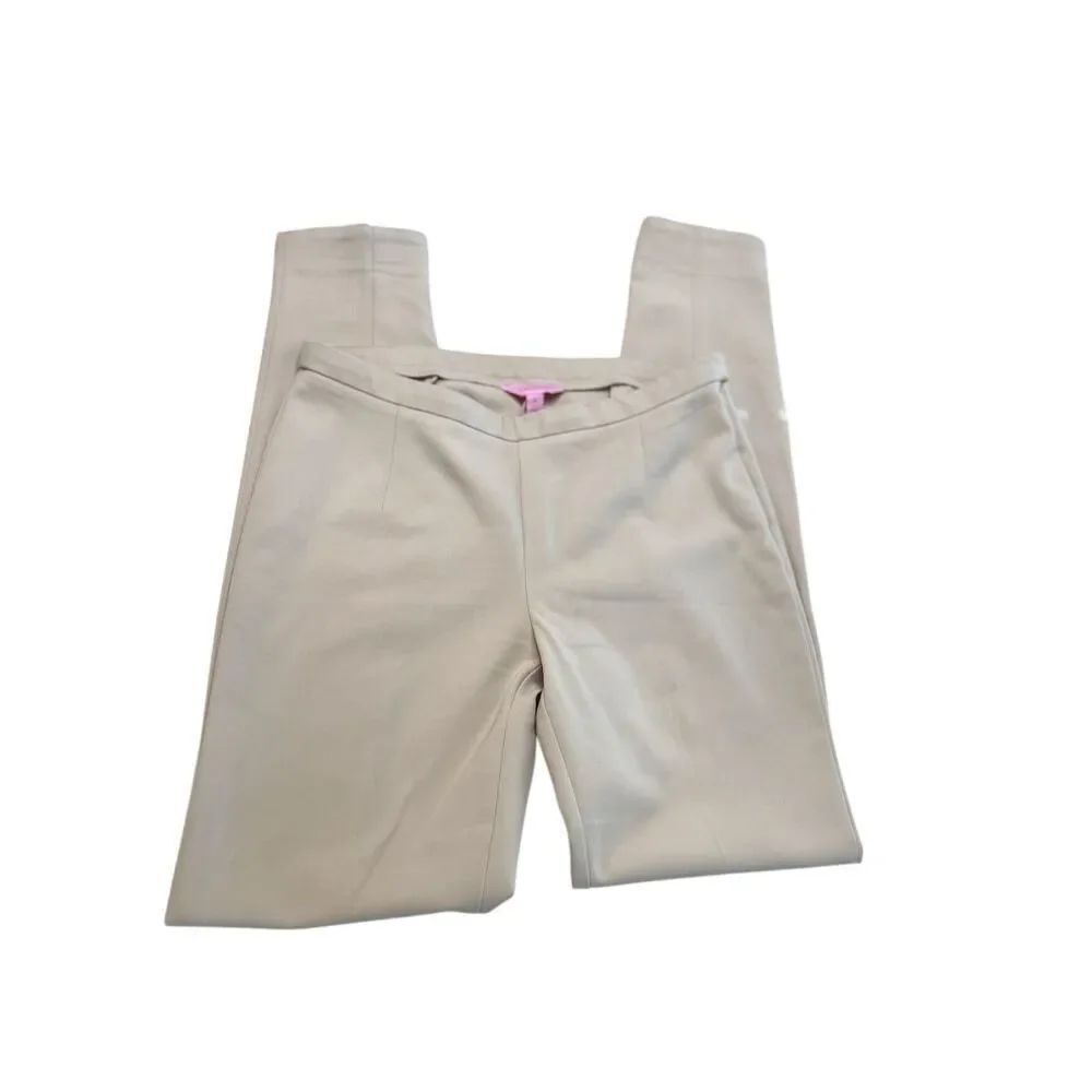 Lilly Pulitzer Women's Stretch Flat Front Skinny Leg Trouser Pants Beige Size 6
